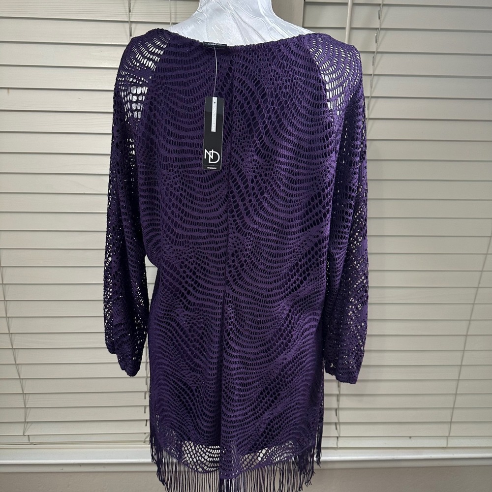 New Directions Tunic Top Women Plus 1X Purple Metallic Crochet Fringe Whimsigoth - Picture 3 of 9